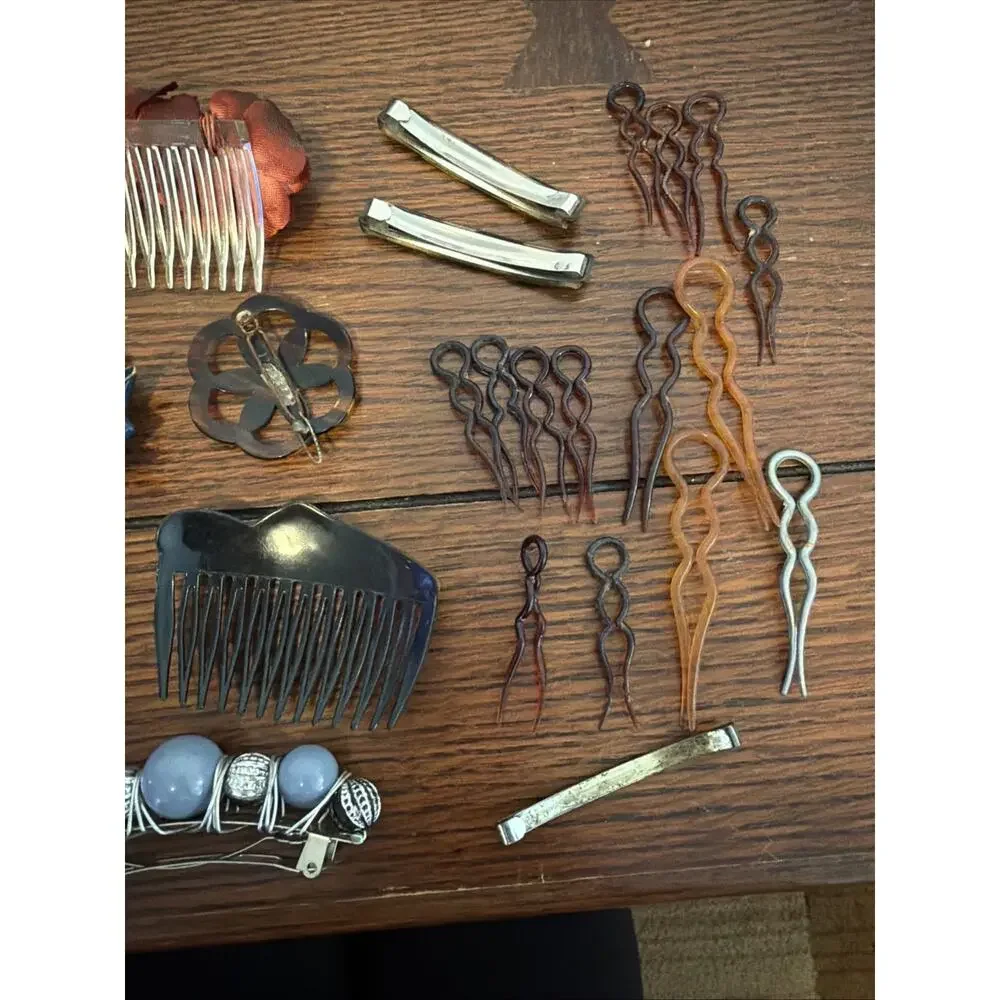 Vintage Lot Of Hair Pins Clips Berets Combs Hand Painted, Celluloid 50’s - 90’s